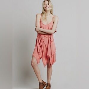 Intimately Free People sherbet Tattered Up Shredded-Trim Strappy Slip Dress